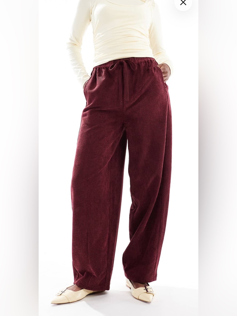 ASOS DESIGN- pull on barrel leg corduroy pants - Burgundy Small US 4-6